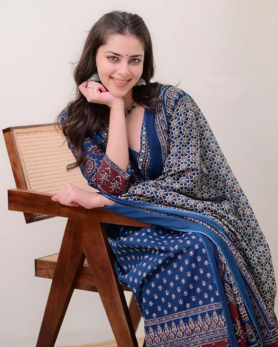 Nermosa Women Printed Anarkali Kurta and Pant Set with Dupatta - Image 2